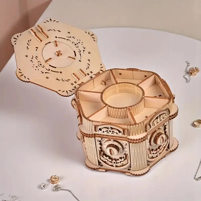 Boîte à Bijoux Secrète - Puzzle 3D Bois à Engrenages