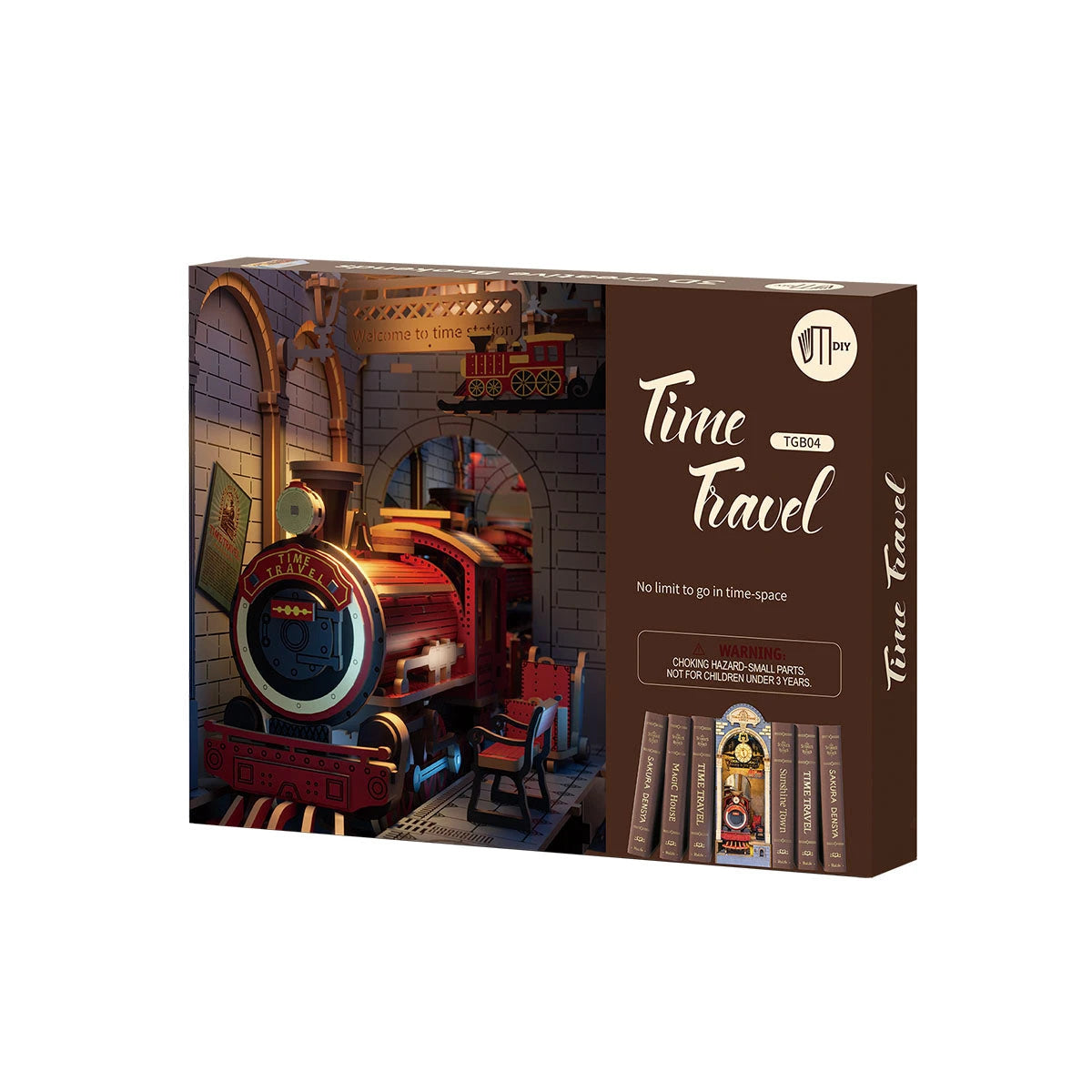 Boîte d'origine Rolife du book nook Time Travel, locomotive rouge illustrée