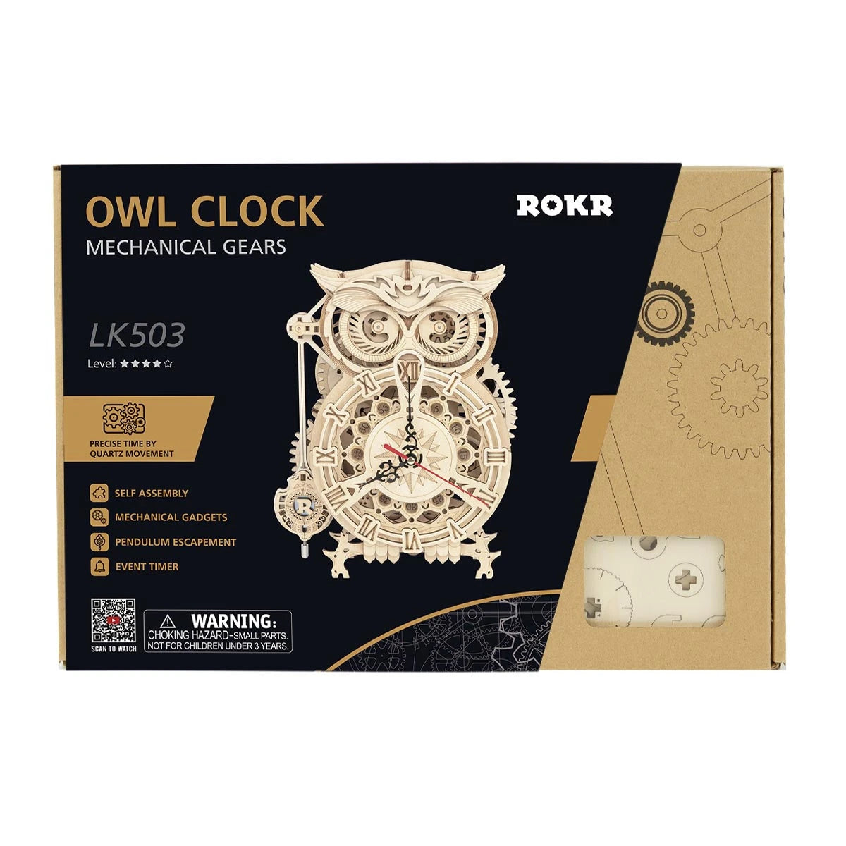 Boîte d'origine ROKR Owl Clock LK503, kit horloge hibou mécanique