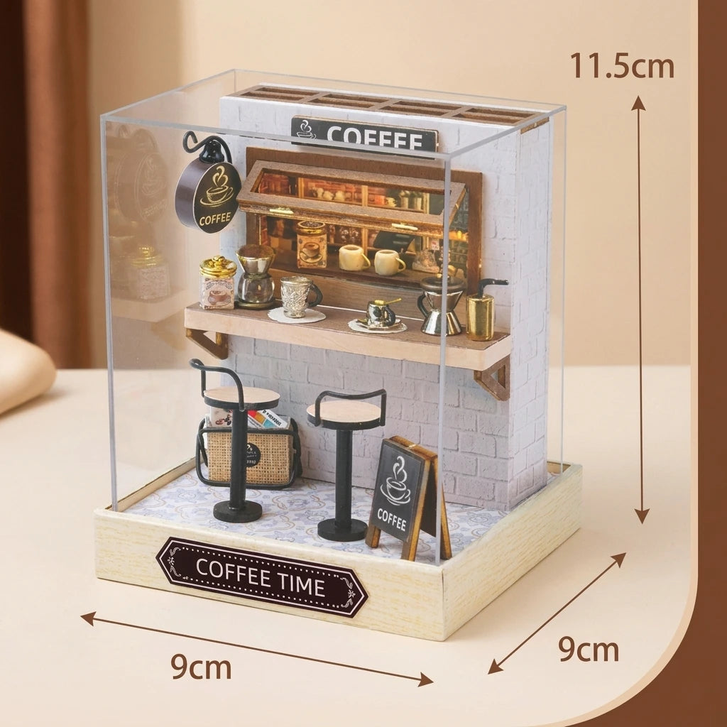Scène Miniature – Coffee Time – DIY - Vue avec Dimensions - Maison Miniature