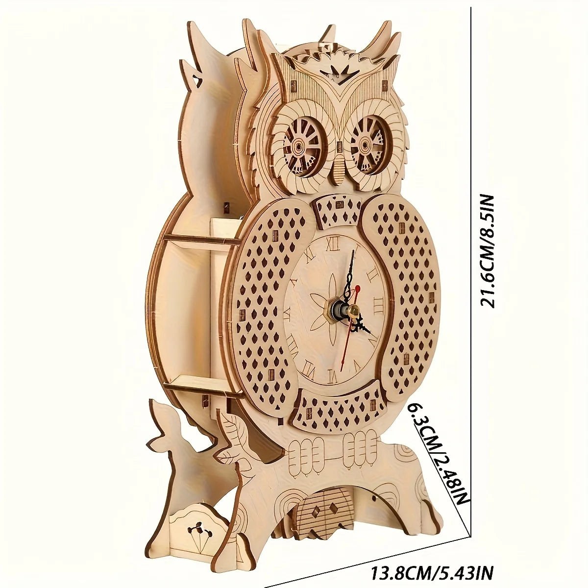 vue avec dimension et fond blanc pour La Chouette Gardienne - Puzzle 3D, déco Nook-It