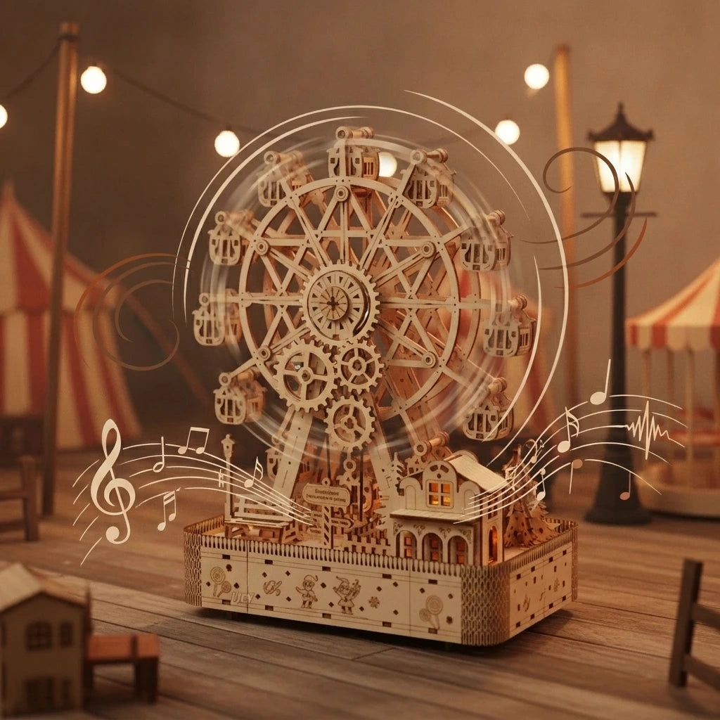 Puzzle 3D Grande Roue Musicale en rotation, notes de musique illustrant la boîte à musique