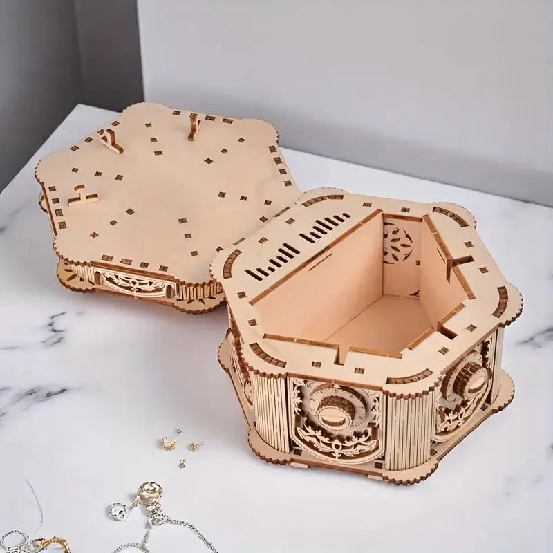 Boîte à Bijoux Secrète - Puzzle 3D Bois à Engrenages