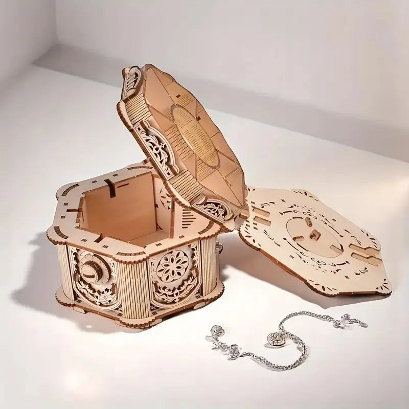 Boîte à Bijoux Secrète - Puzzle 3D Bois à Engrenages