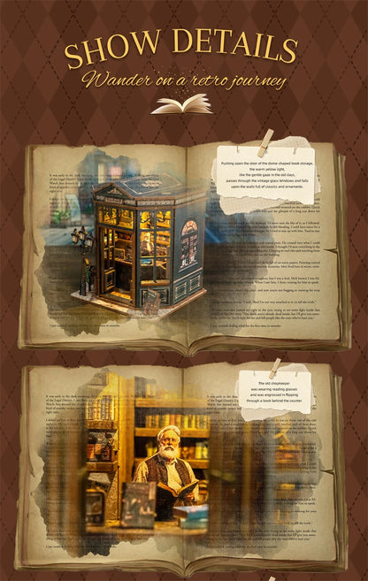 Book Nook La Coupole du Savoir – planche de présentation des détails intérieurs – book nook DIY bois librairie