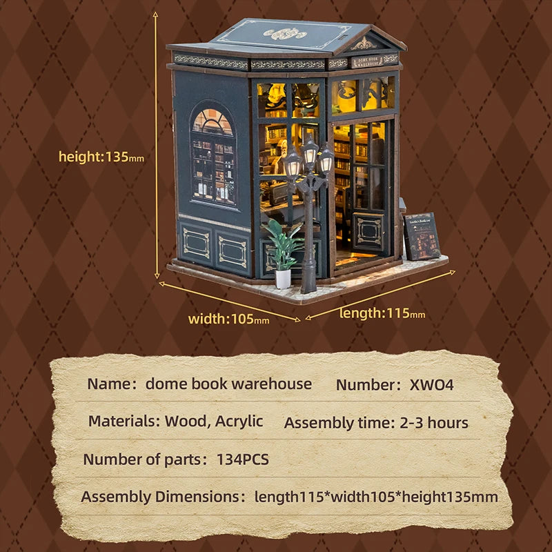 Book Nook La Coupole du Savoir – ambiance nocturne LED – book nook DIY bois librairie