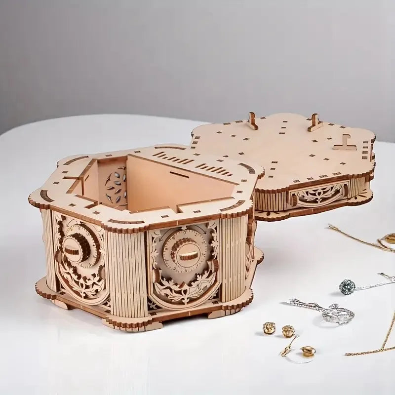 Boîte à Bijoux Secrète - Puzzle 3D Bois à Engrenages
