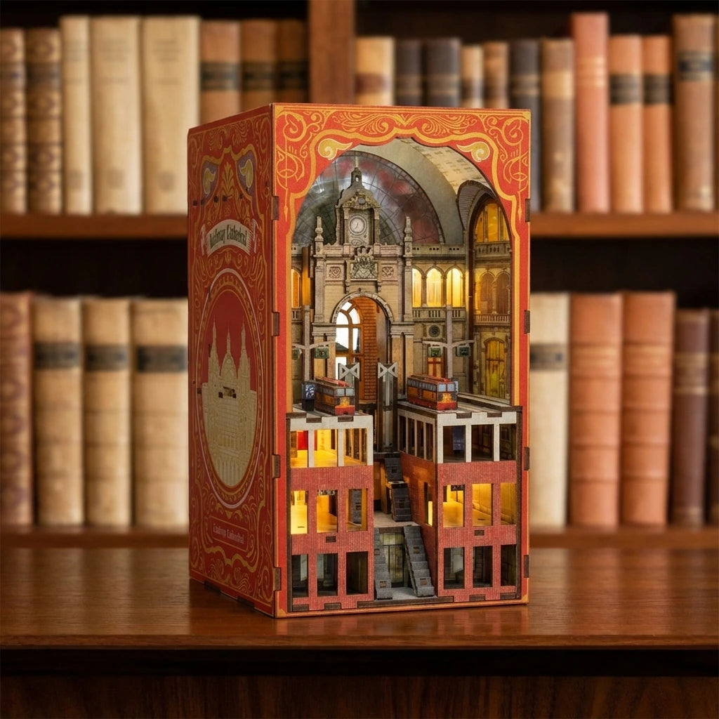 vision de profil du produit Cathédrale de Chemin de Fer, décoration Book Nook. Nook-It