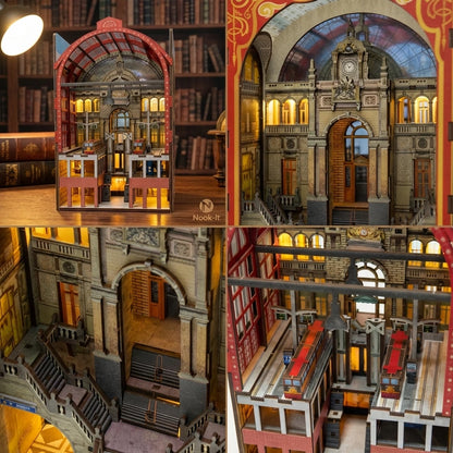 vision détaillée recto verso du produit Cathédrale de Chemin de Fer, décoration Book Nook. Nook-It