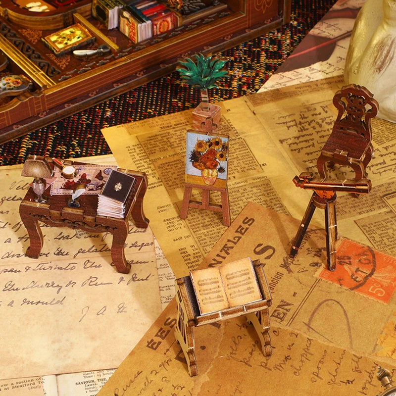 Vue des éléments interne du book nook  chambre du savoir