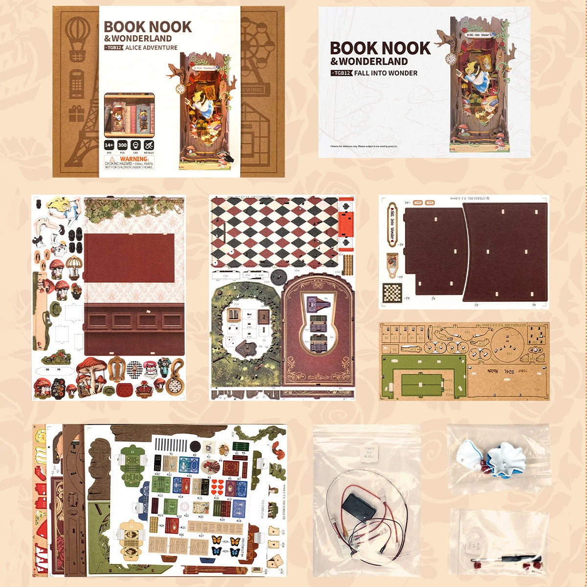 Contenu du kit Fall into Wonder, planches prédécoupées, kit LED et accessoires
