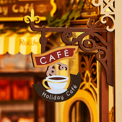 Panneau Café en fer forgé et médaillon tasse du book nook Holiday Café