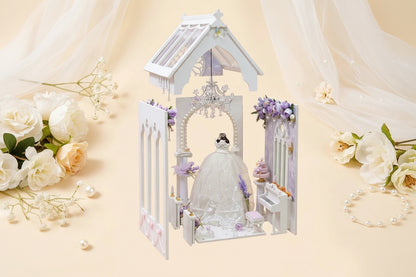 Book Nook en bois thème Jour de Mariage, vue Éclatée, éclairage LED chaleureux, décoration Nook-It.