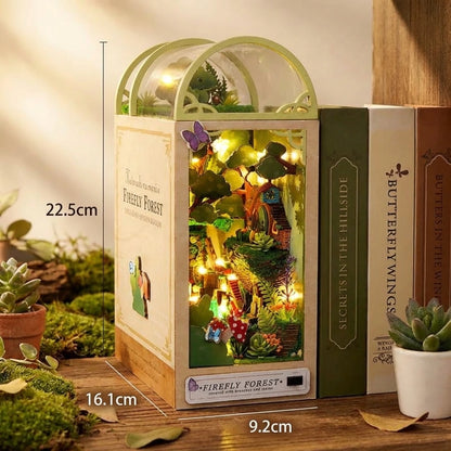 Book Nook en bois thème La Forêt des Lucioles - Garden House, vue éclatée, éclairage LED chaleureux, décoration Nook-