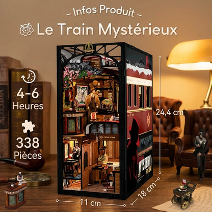 Book Nook en bois thème L'Enquête du Détective - Cabinet Mystère , vue Vue avec Dimensions, éclairage LED chaleureux, déco Nook-It

