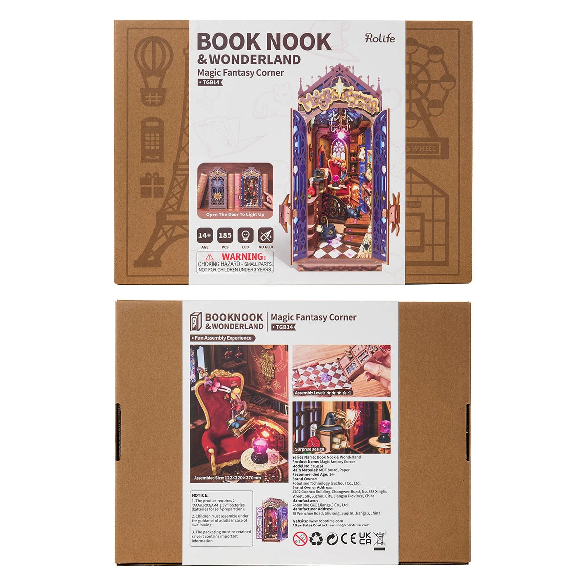 Boîte Rolife du book nook Magic Fantasy Corner TGB14, face avant et dos
