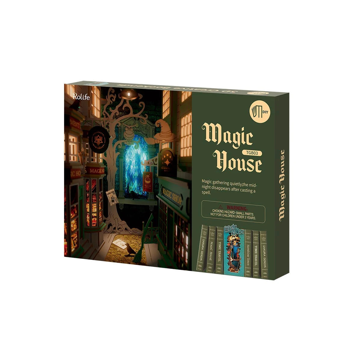 Boîte d'origine Rolife du book nook Magic House, ruelle de sorciers illustrée