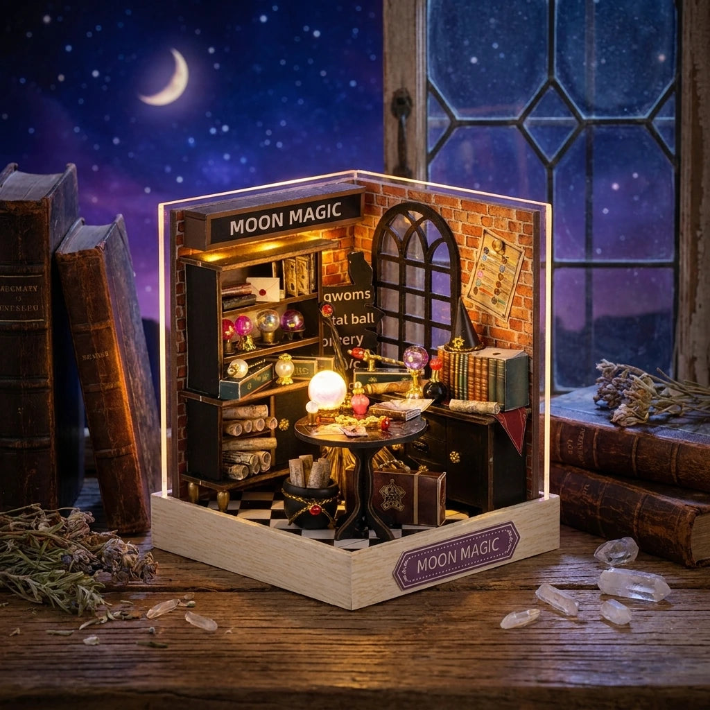 Scène Miniature Moon Magic DIY, vue Ambiance Nuit, éclairage LED chaleureux, décoration Nook-It. harry potter