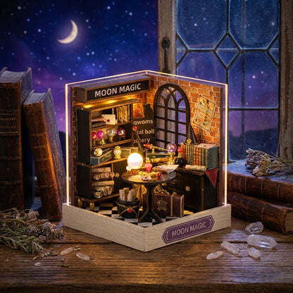 Scène Miniature Moon Magic DIY, vue Ambiance Nuit, éclairage LED chaleureux, décoration Nook-It. harry potter