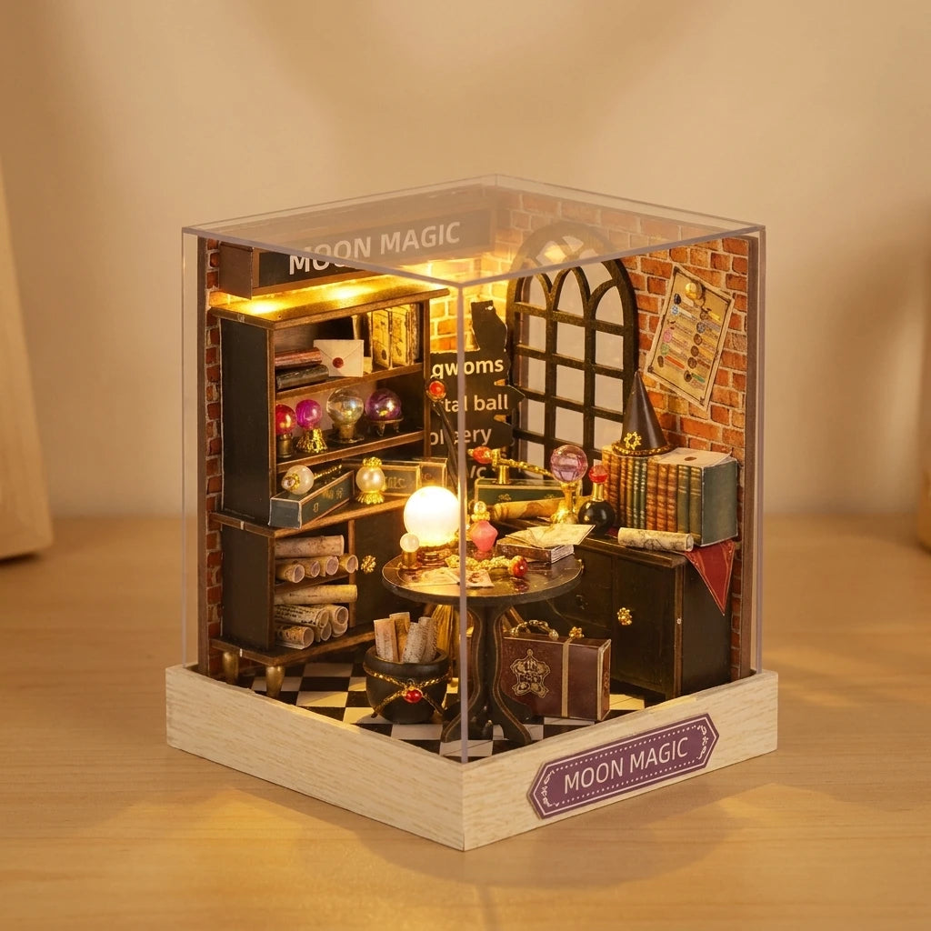 Scène Miniature Moon Magic DIY, vue Face, éclairage LED chaleureux, décoration Nook-It. Harry Potter