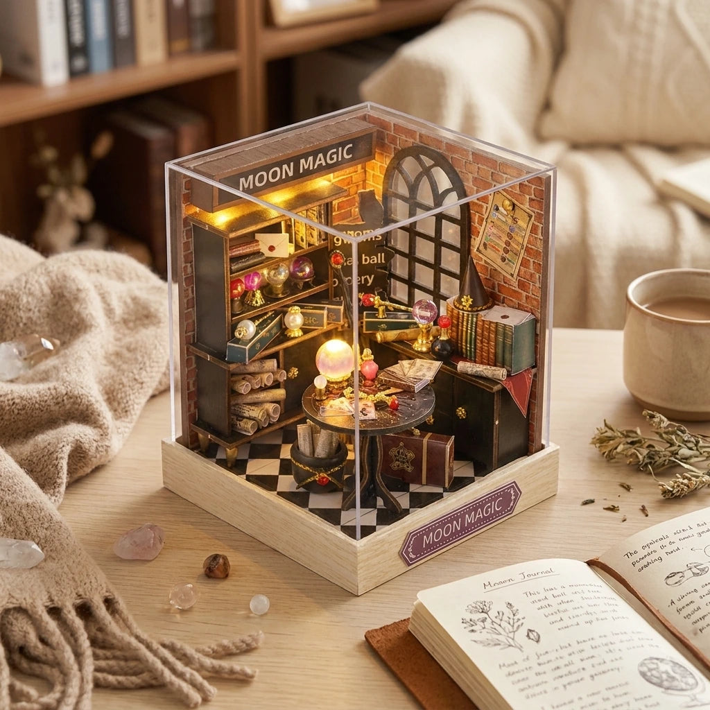 Scène Miniature harry potter Moon Magic DIY, vue Vue Plongeante, éclairage LED chaleureux, décoration Nook-It.