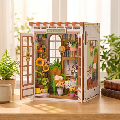 Book nook Secret Bloomy Nook de trois-quarts avec son flanc peint