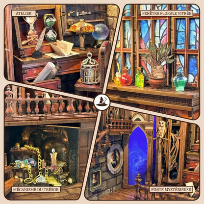 Book Nook du Studio de magie enchanté, détails visuels de l'intérieur du produit, inspiré de Harry Potter, Nook-It décoration