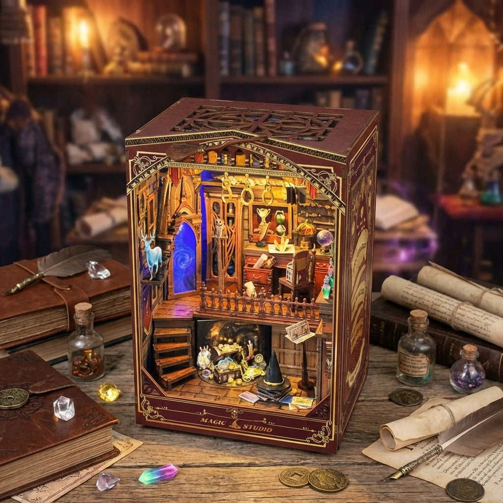 Book Nook du Studio de magie enchanté, vue plongeante, inspiré de Harry Potter, Nook-It décoration
