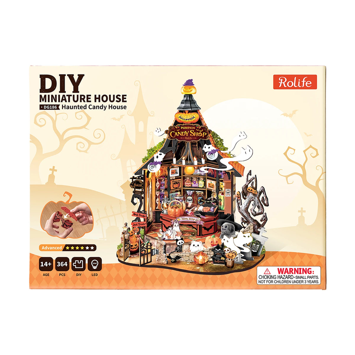 Boite d'emballage officielle Robotime, maison miniature Haunted Candy House 364 pieces