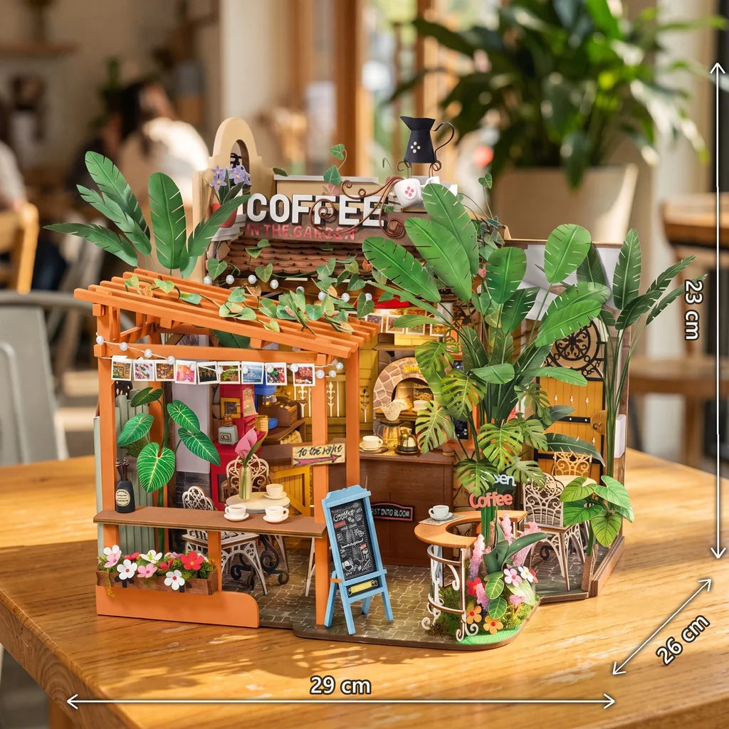 Maison miniature Leafree Café avec ses dimensions, 29, 26 et 23 cm