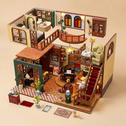Maison Miniature en bois thème Maison Ancienne Européenne, vue Éclatée, éclairage LED chaleureux, décoration Nook-It.