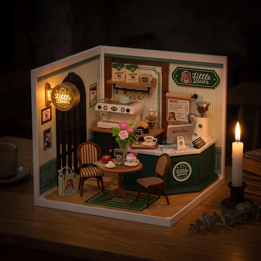 Perfect Romance Café de nuit, enseigne ronde Little Bear allumée à la lueur d'une bougie