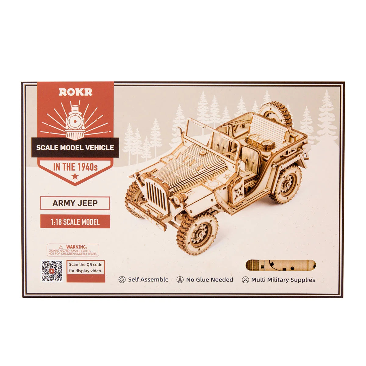 Boîte officielle ROKR Army Jeep à l'échelle 1:18, montage sans colle