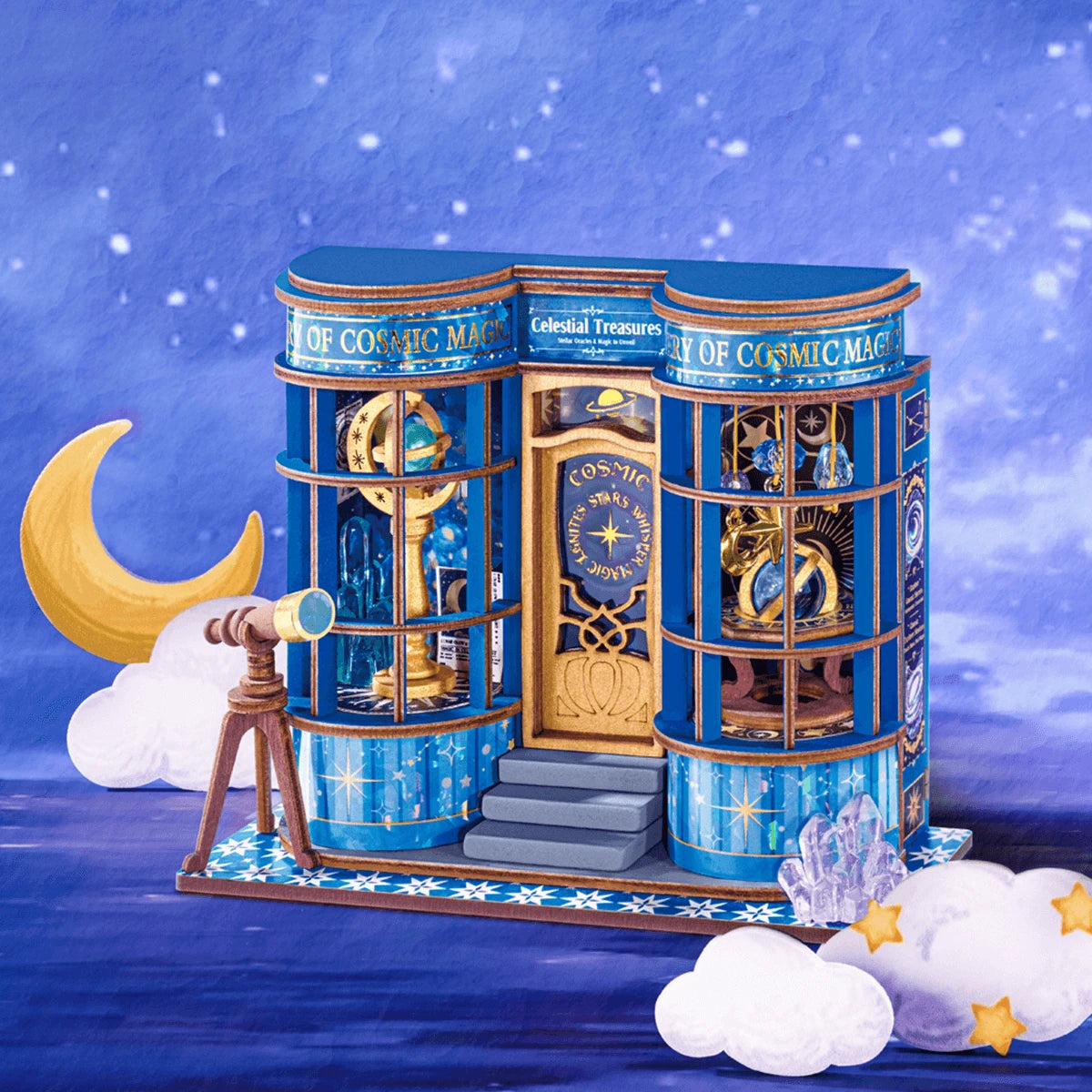 Mini Store Rolife, la boutique d'astronomie Magic Astronomy Shop sous un ciel étoilé avec la lune