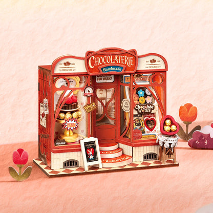 Mini Store Rolife, la chocolaterie Sweet Chocolate Shop dans un décor rose avec des tulipes