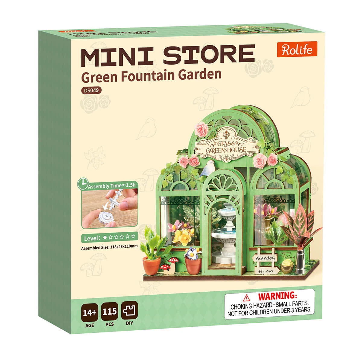 Boîte d'origine Rolife Mini Store de la serre fleurie Green Fountain Garden