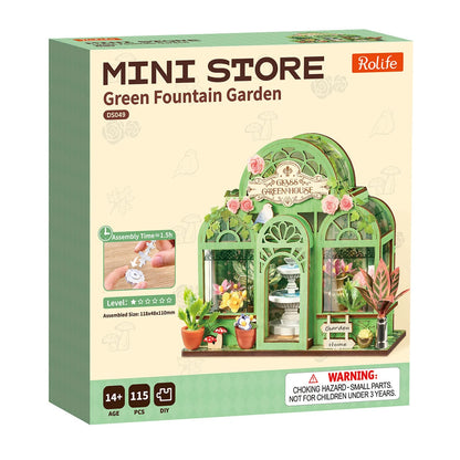 Boîte d'origine Rolife Mini Store de la serre fleurie Green Fountain Garden