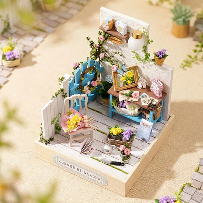 miniature en bois thème Coin de Jardin, vue Vue Plongeante, éclairage externe mettant en valeur la maquette, décoration Nook-It