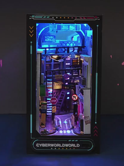 Vidéo de présentation du Book Nook La Ville du Futur Cyberpunk en bois avec éclairage LED - Nook-It