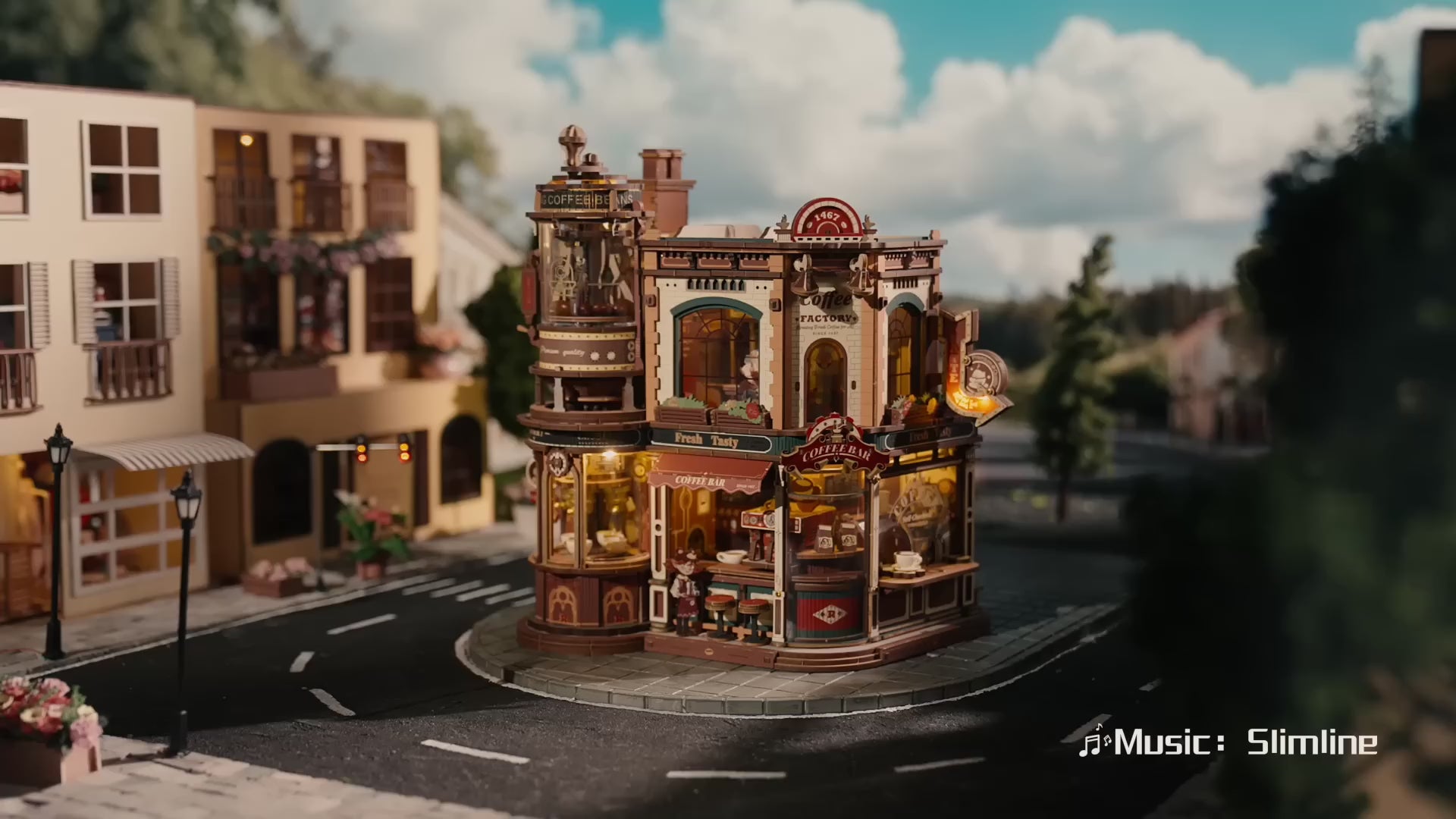 Vidéo du puzzle 3D ROKR Dream Coffee Factory, chaîne de production de café animée