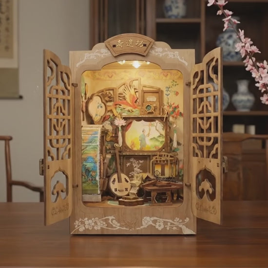 vidéo Vue détaillée intérieur du book nook Pavillon Traditionnel Xun Yi Fang. Nook-It