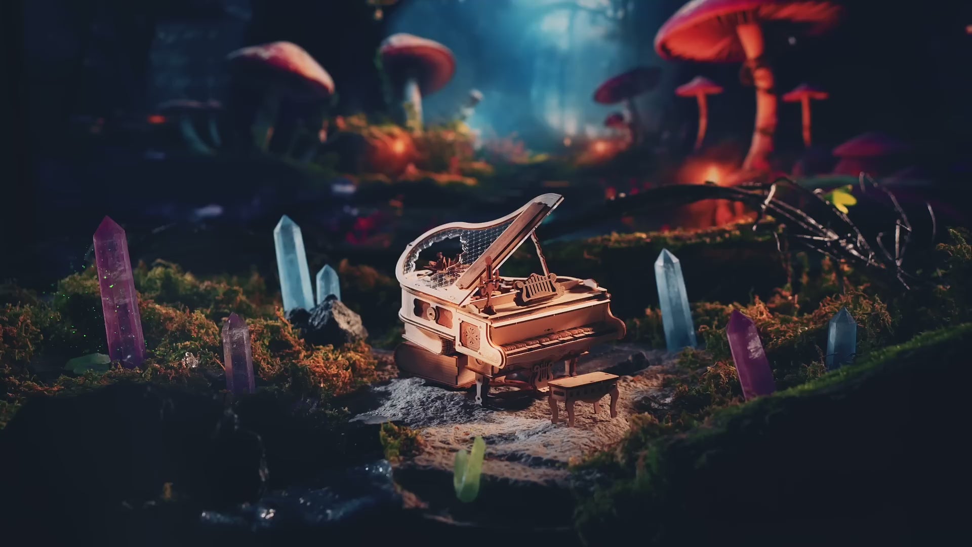 Vidéo du piano magique ROKR qui joue seul, touches et engrenages en mouvement