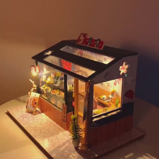 video Échoppe à Sushi - Maison miniature japonaise en bois LED - Nook-It