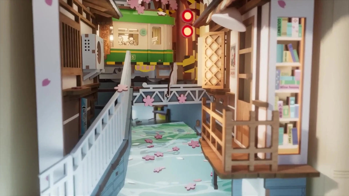 Vidéo du book nook Sakura Densya Rolife, tramway japonais sous les cerisiers