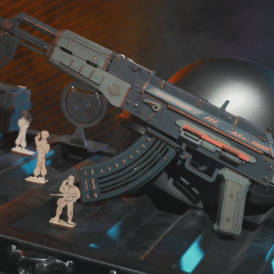 video AK-47 Justice Guard ROKR puzzle 3D en bois : chargement et tir d'élastiques