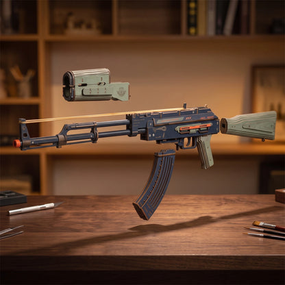 Vue éclatée de l'AK-47 Justice Guard : chargeur, crosse et garde-main détachés
