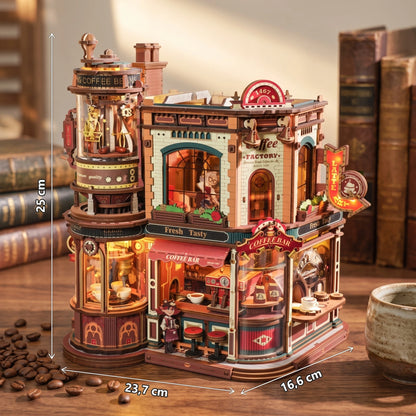 Dimensions du puzzle 3D Dream Coffee Factory : 23,7 x 16,6 x 25 cm