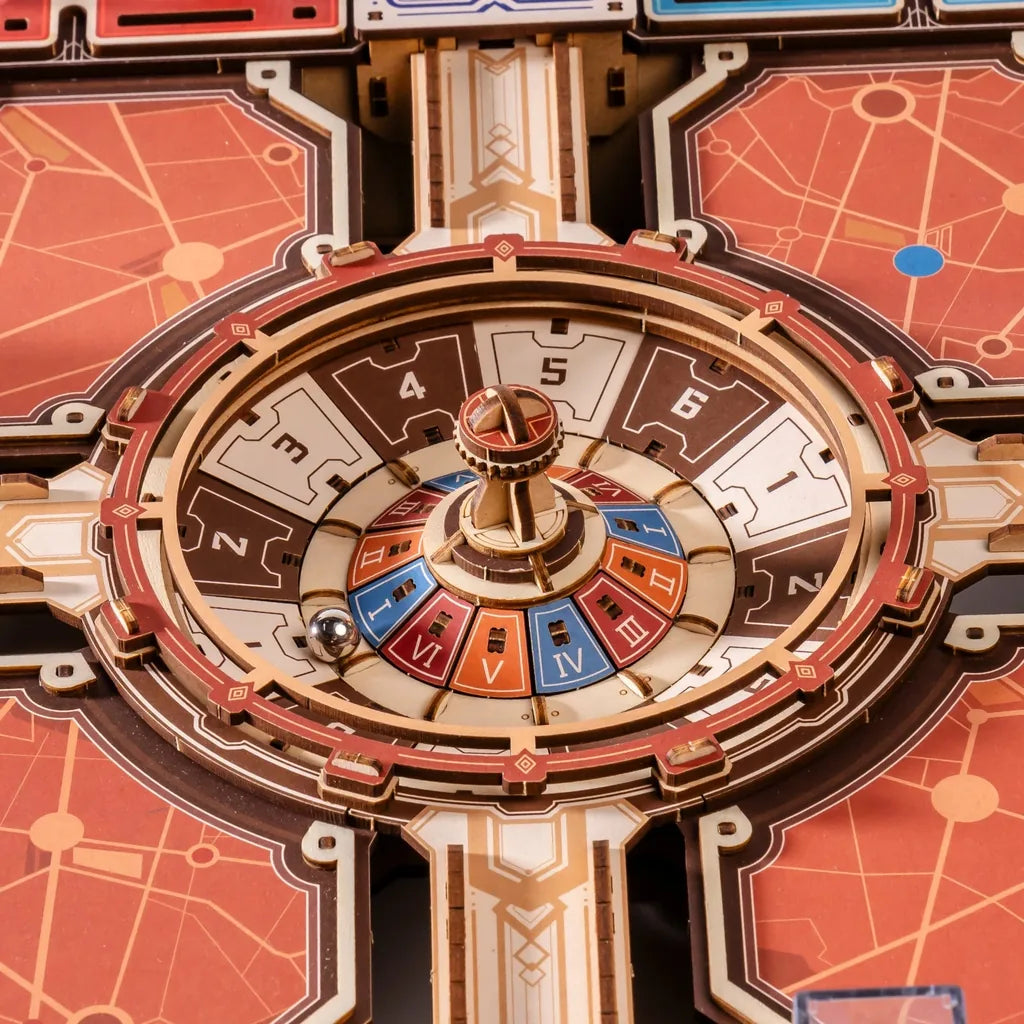Gros plan sur la roue numérotée et la bille d’acier du jeu Fortune Quest