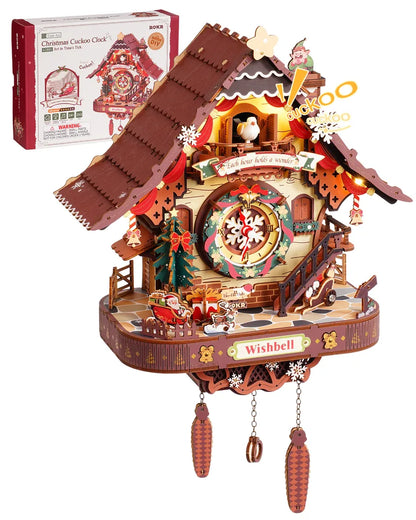 Horloge coucou de Noël en bois et sa boîte d'origine Christmas Cuckoo Clock