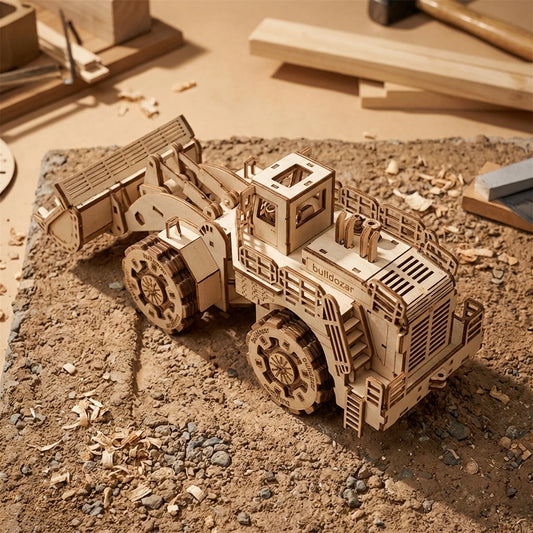 Le Titan des Chantiers puzzle 3D bois vue plongeante montrant roues crantées et cabine